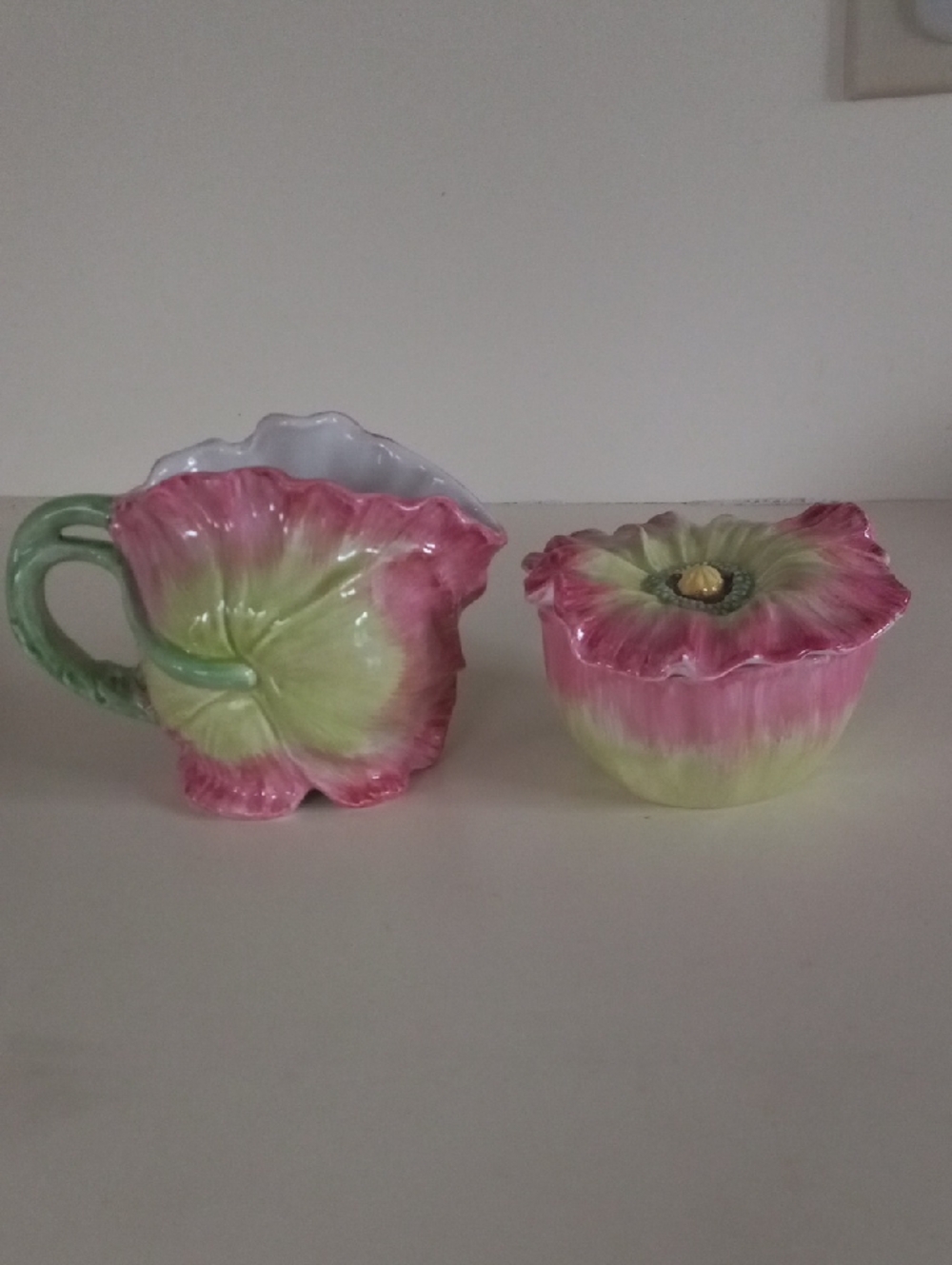 Whimisical Floral Ceramic Creamer and Sugar Set, Like New Condition